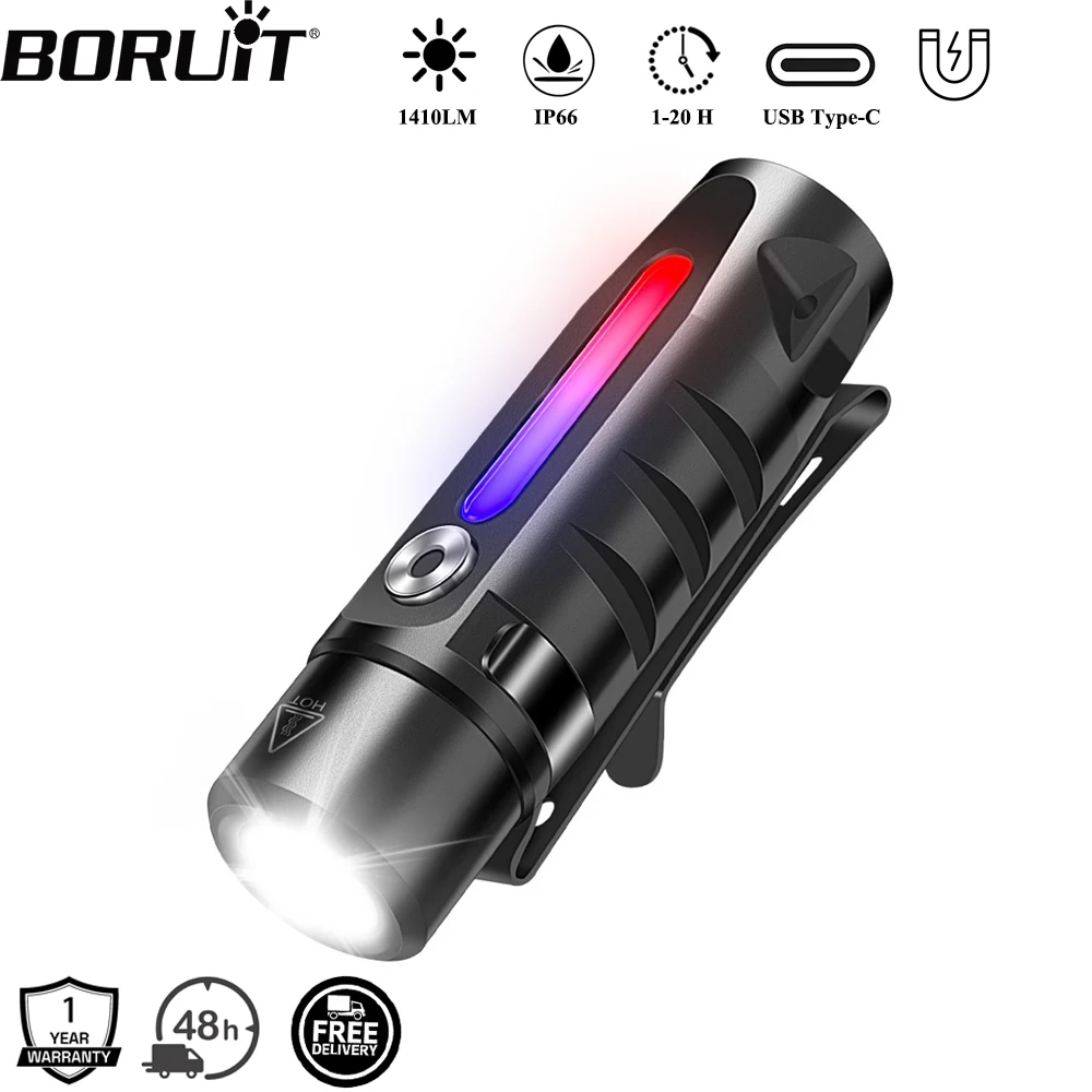 BORUiT RJ28 พวงกุญแจ EDC ไฟฉาย LED Type-C Mini ไฟฉายแม่เหล็กทํางานกันน้ํา Camping กระเป๋าโคมไฟ