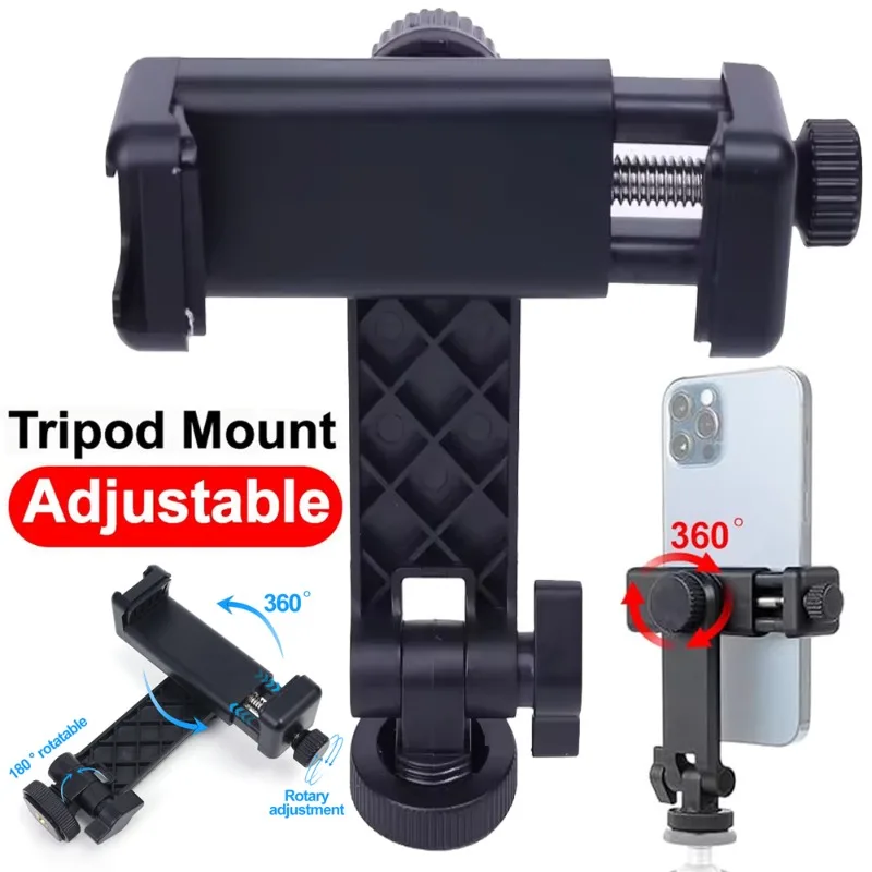 

Горизонтальный и вертикальный обзор на 360° ° Поворотный адаптер для крепления телефона на штатив, поворотный кронштейн с винтом 1/4 дюйма, регулируемый зажим, универсальный