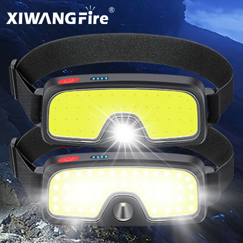 Strong Light Headlamp Portable Mini COB LED Headlight with Built-in Battery Flashlight USB Rechargeable Head Lamp Hiking Torch