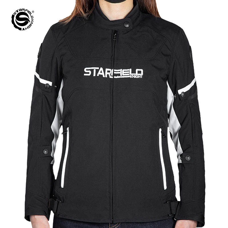 Star Field Knight Women's Motorcycle Riding Jacket Windproof Winter Warm Cotton Liner Detachable With CE Protective Accessories