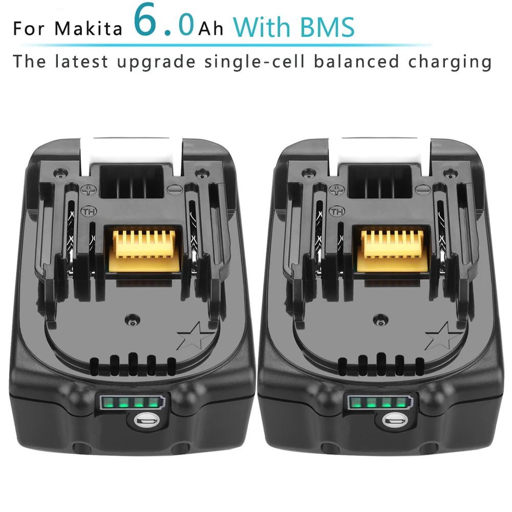 

2 Pcs New upgrade BL1860 18V 6000mAh With BMS Replacement Battery for Makita BL1830 BL1840 BL1850 BL1860B Battery