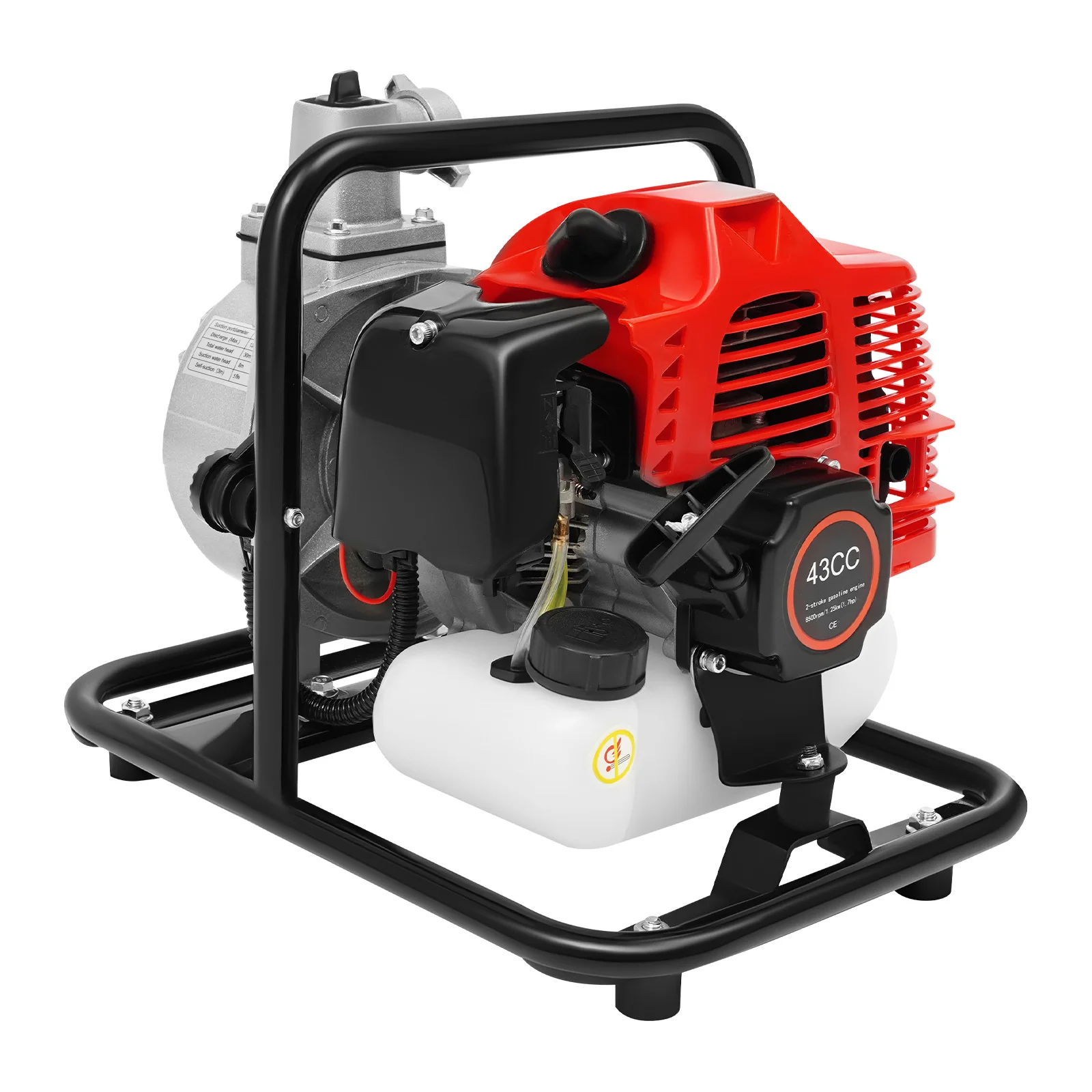 Image of 43cc Benzin-Wasserpumpe 2-Takt, 1-Zoll Benzinbetriebene Nutzpumpe mit 98ft Förderhöhe & 35,66 GPM, Tragbare Bewässerungspumpe mit Filter & Trichter