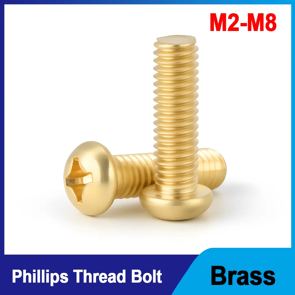 M2 M2.5 M3 M4 M5 M6 M8 Brass Phillips Bolt Metric Threaded Cross Round Head Screws Electric Fasteners Metal Machine Screw Bolts