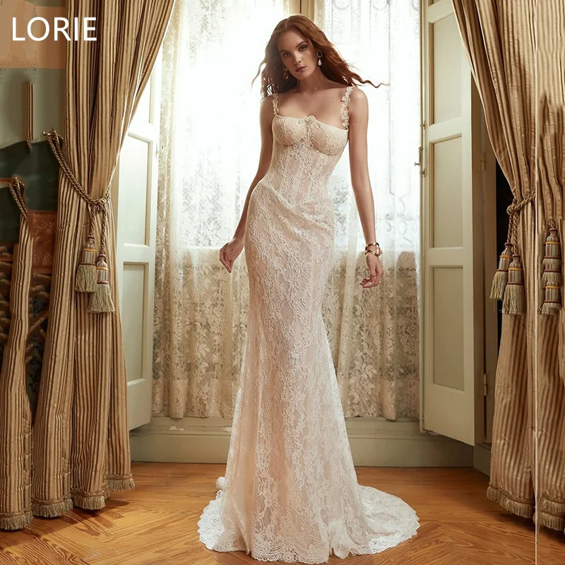 LORIE Mermaid Lace Applique Wedding Dresses Sweethear Sleeveless Bridal Gown Backless Spaghetti Strap Bride Gown Customized 2025