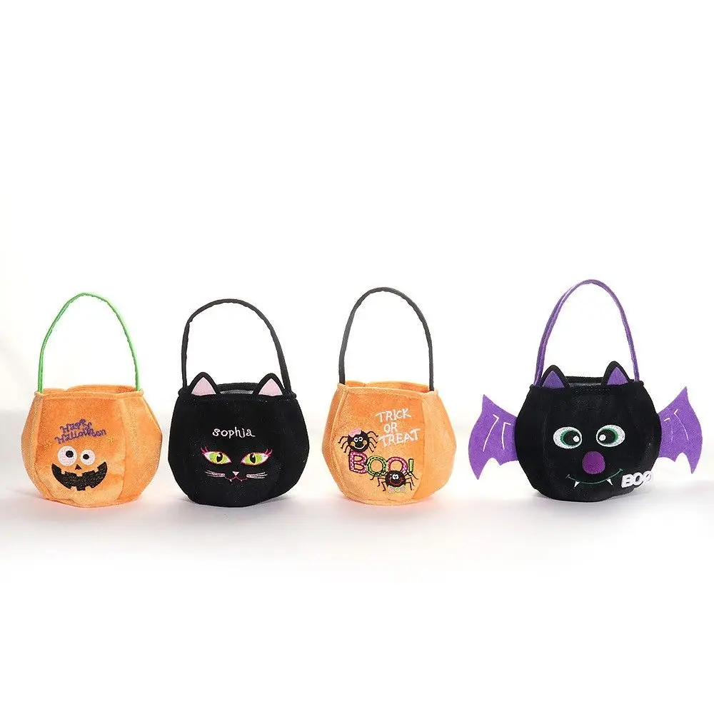 Cesta de presente de abóbora para festa feliz, bolsa de saque de gato preto, sacola de doces, bolsa de Halloween