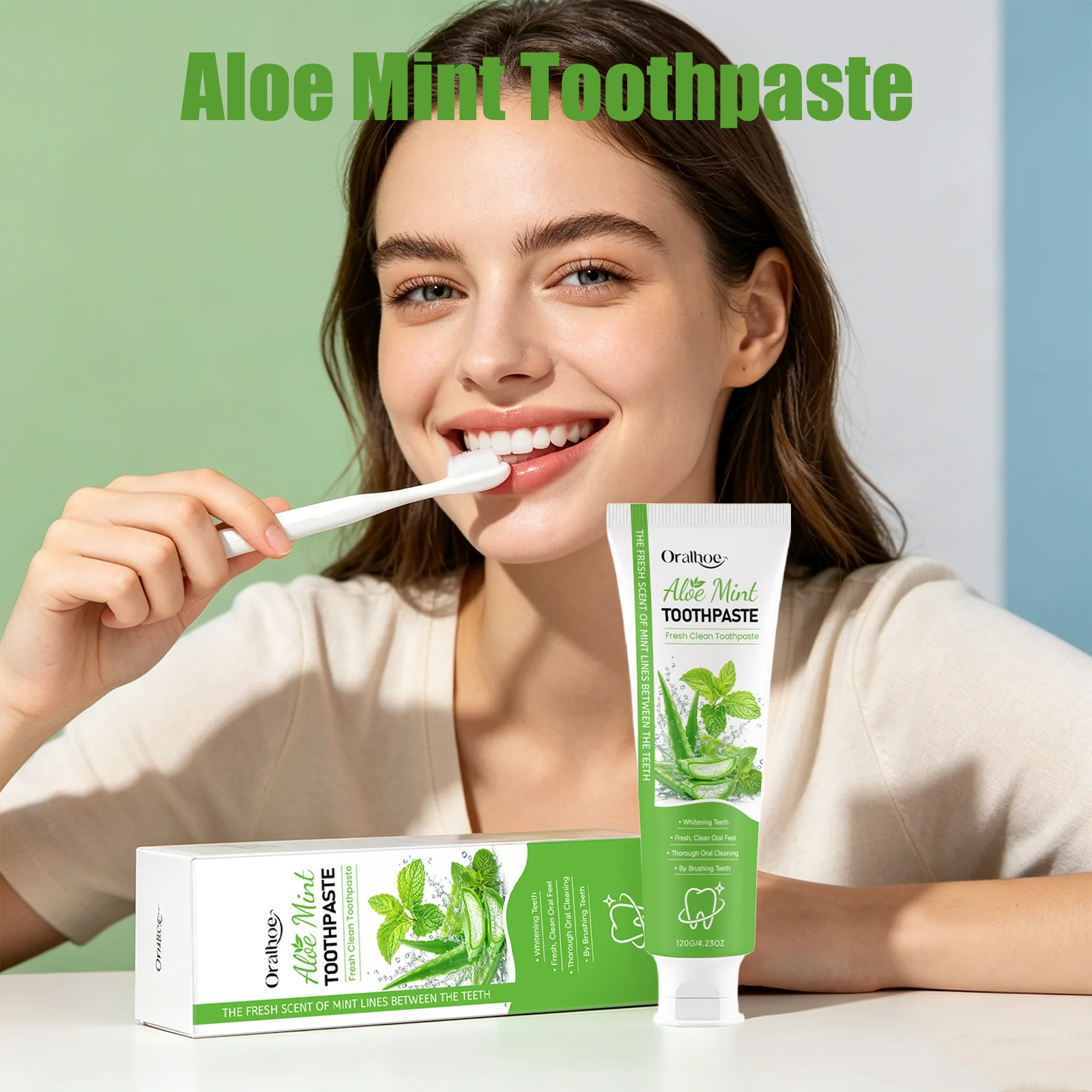 Oralhoe Aloe Mint Toothpaste Surface Stain Removal Deep Cleansing Rich Foam Gentle Plant‑Based Formula Mint Whitening Toothpaste