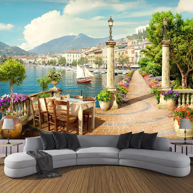 Custom Wall Murals Garden Balcony Lake Scenery Photo Wall Paper For Living Room Bedroom Dining Room Decor Papier Peint Mural 3D