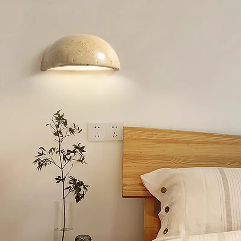 TechHPVintage Wabi Sabi Yellow Cave Stone Wall Lamp Nordic Style Semi Round Bedside Light For Bedroom