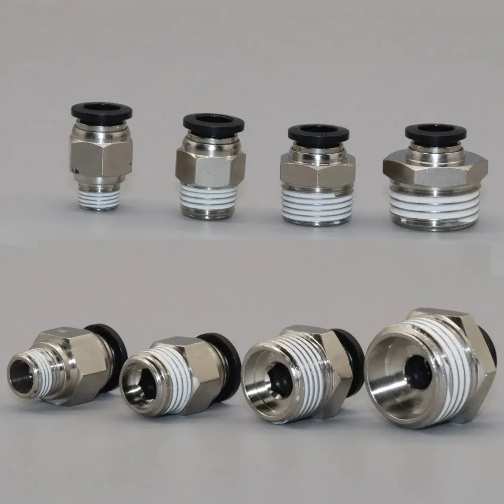 10PCS PC Pneumatic Air Connector Fitting PC 4mm  6mm 8mm10mm12mm Thread 1/8 1/4 3/8 1/2Black Plastic Hose Fittings pipe ittings