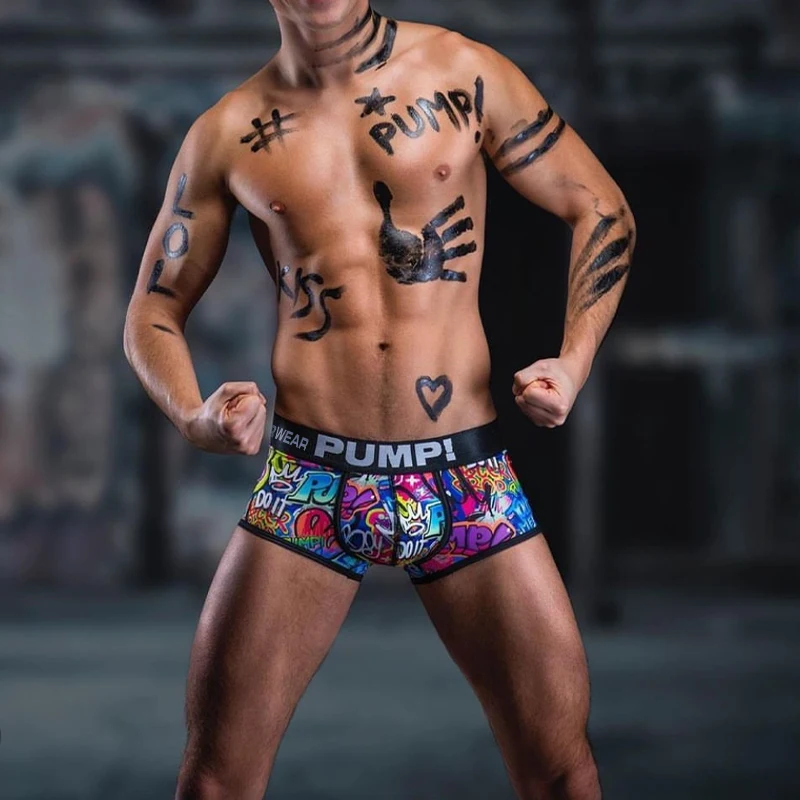 Boxer con grafiti para hombre, estilo europeo americano, Sexy, deportivo, cintura baja, tendencia de personalidad, Boxershorts, ropa interior para hombre