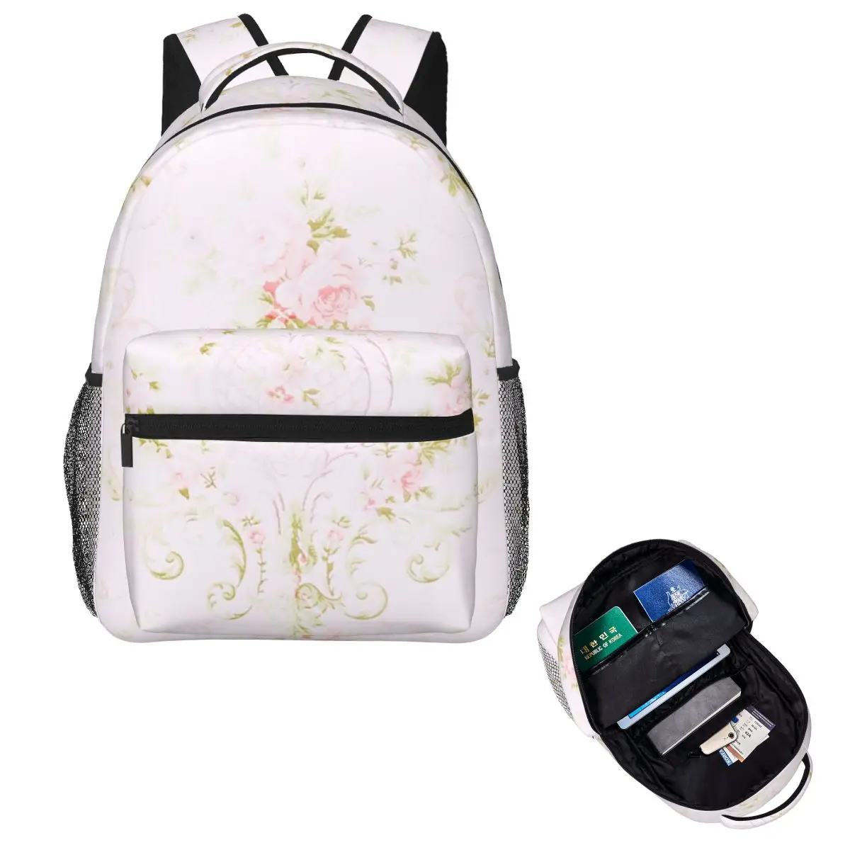 

French Vintage Floral Wallpaper Chateau Versailles Paris Student Backpack School Bag Daypack Fashion Bookbag Shoulder Bags