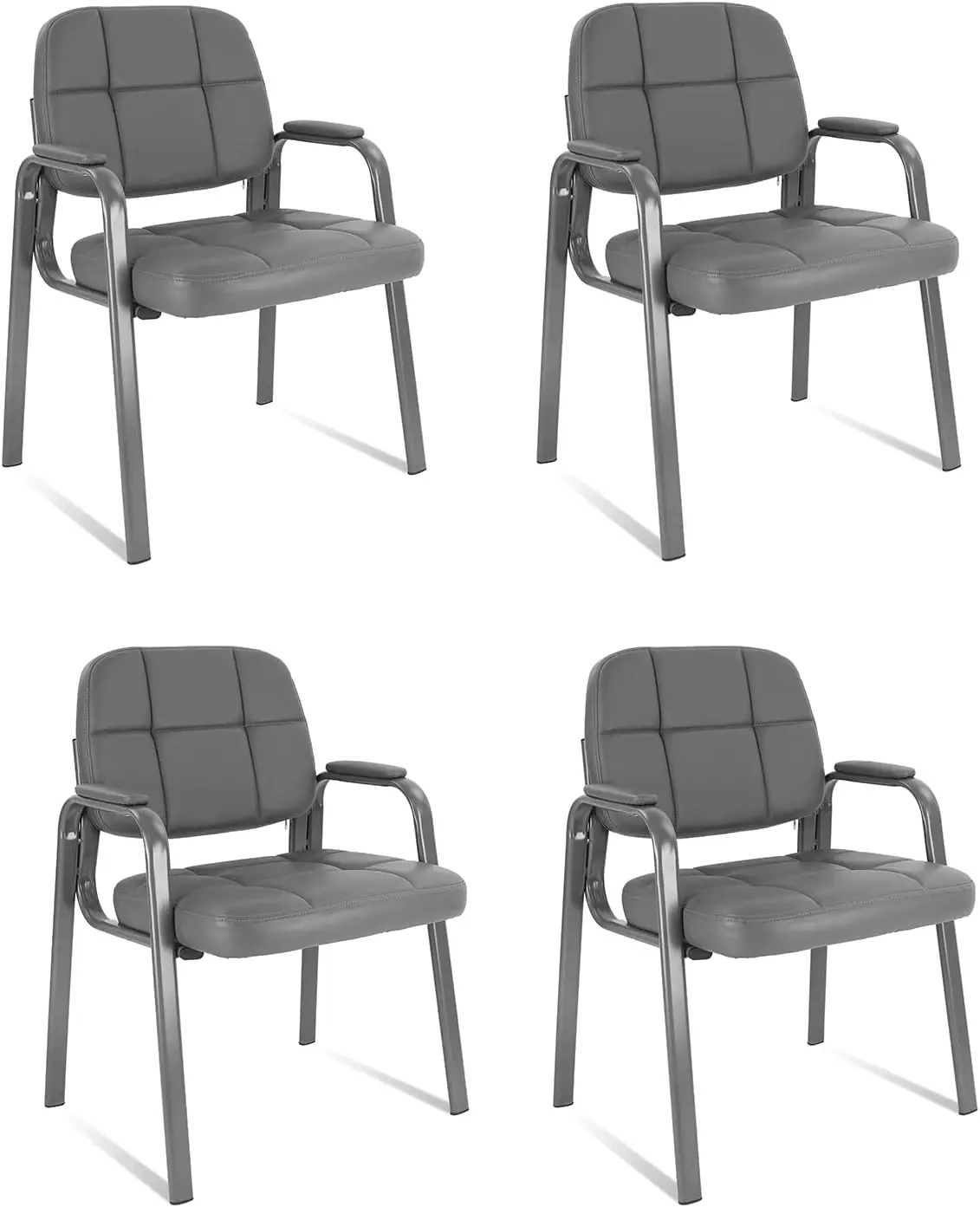 CLATINA Waiting Room Guest Chair with Bonded Leather Padded Arm Rest for Office Reception and Conference Desk(Grey 4 Pack)