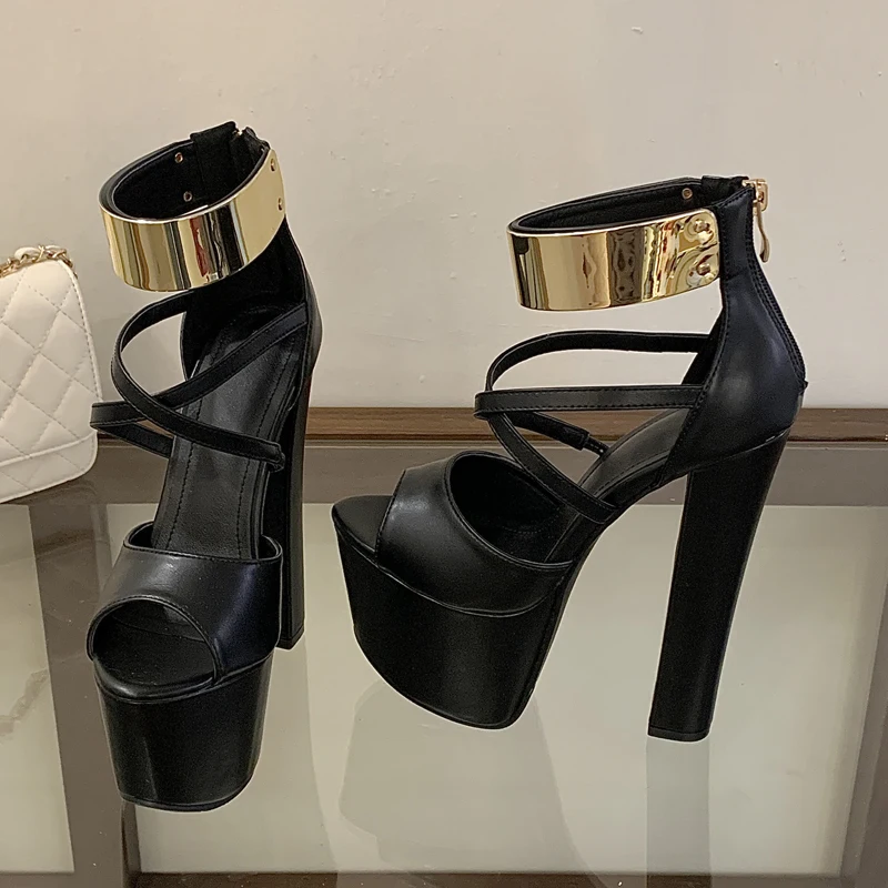 

Aneikeh/летние модные сандалии для ночного клуба с золотыми блестками, толстые высокие сандалии на очень высокой платформе, женские модельные туфли на молнии сзади для банкета и вечеринки
