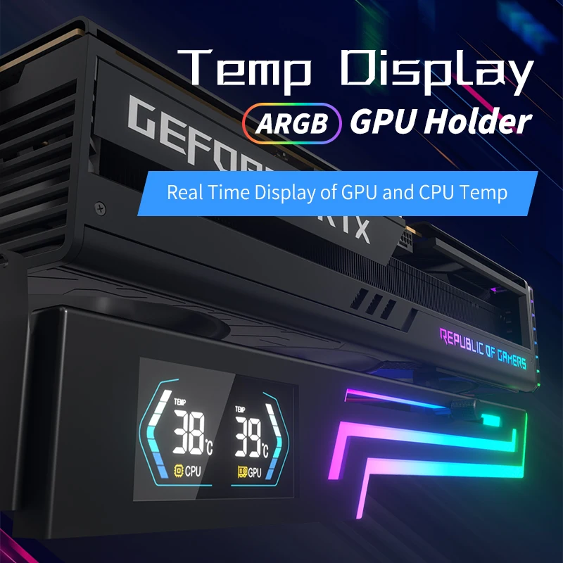 Power Train Z-X6 Temperature Display Graphics Card Bracket 5V 3PIN ARGB AURA SYNC Video Card GPU Holder VGA bracket GPU Holde