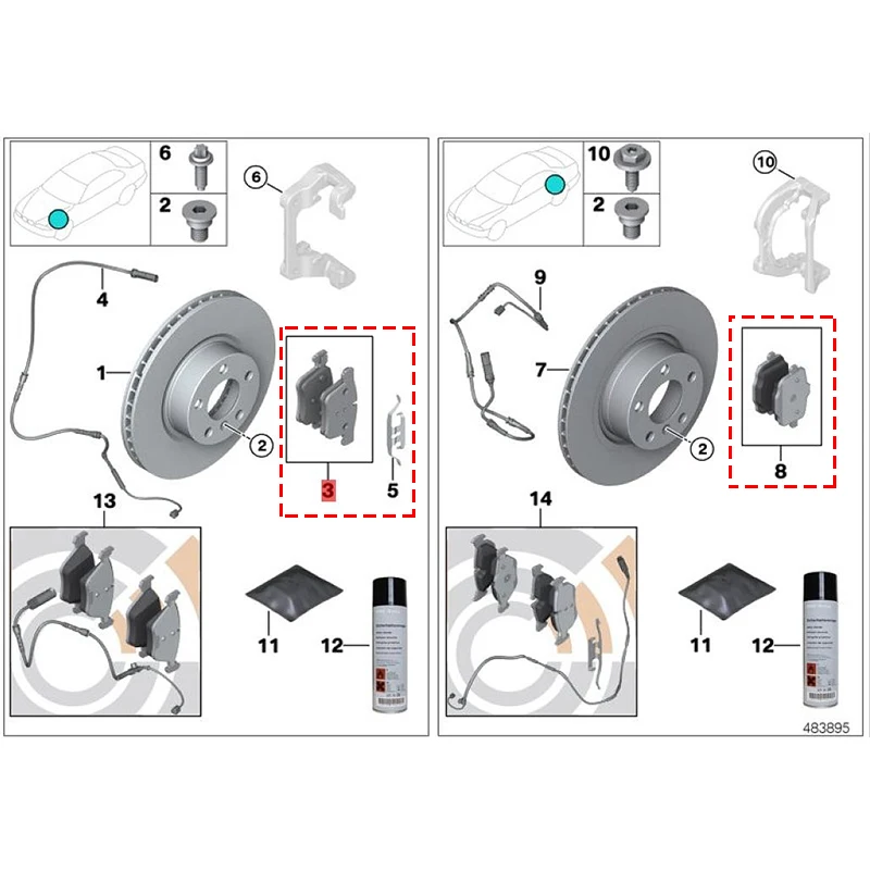 M Brand Front + Rear Disc Brake Pad 34116850885 34218847061 34116786819 for BMW F02 F06 F10 F11 F12 F13 528i 535i 640i 730Li