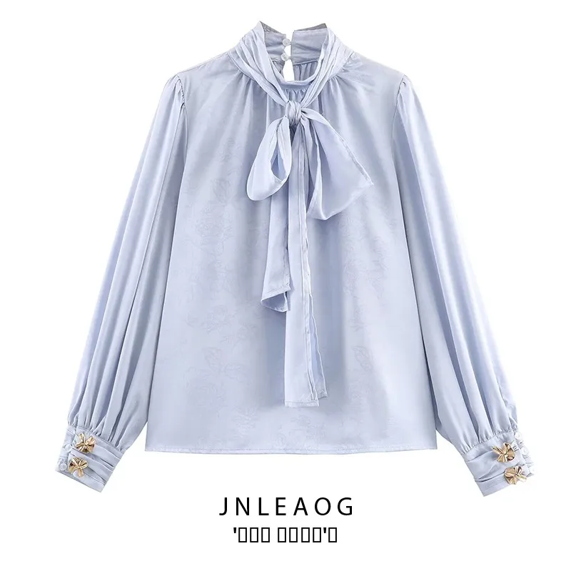 

Faionable Silk Satin Feel Knot Decorated irt JNLEAOG Women's Clothing Autumn New Sle 2025 Season Polyester Lo...