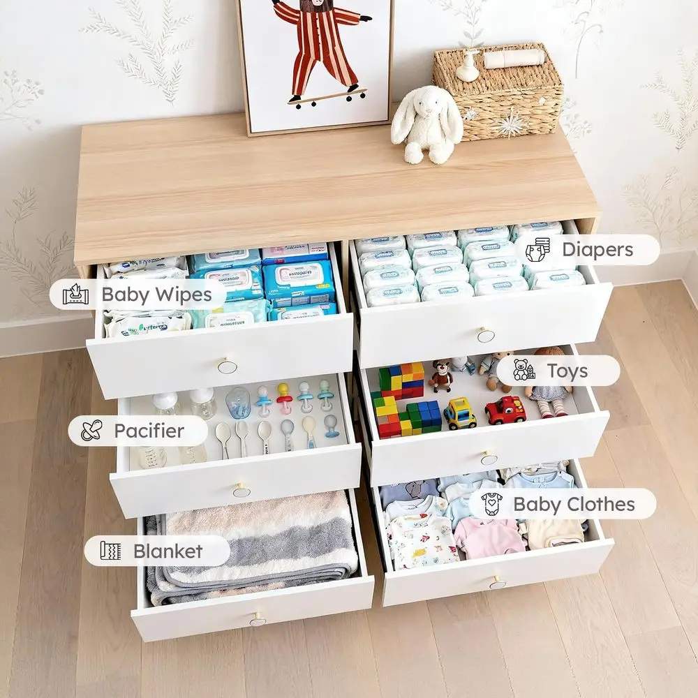 Factory Direct 2026 Dresser for Bedroom, 6 Drawer Dressers with Solid Wood Legs, Baby Dresser for Kids, Storage for Clothes image 4