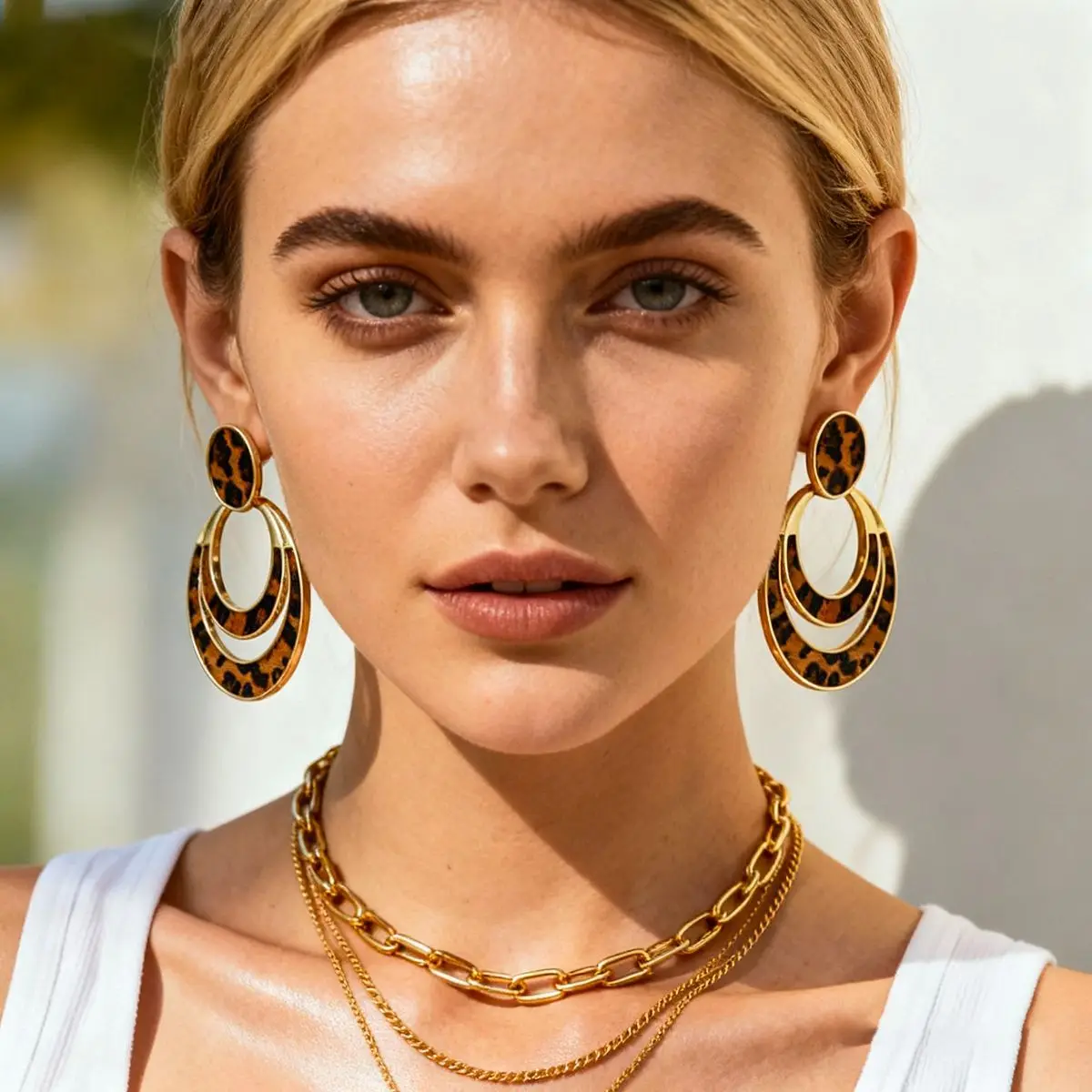 الرجعية جوفاء هندسية جولة ليوبارد طباعة الفضة إبرة الأقراط الخريف والشتاء الأزياء المتخصصة الأقراط الراقية #1