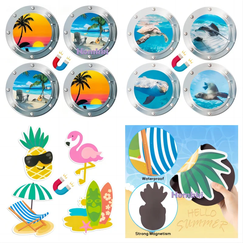 4Pcs Cruise Door Magnets Stickers Magnetic Decals For Car Refrigerator Kitchen Cabinet Decoration Tropical Hawaii Party Sticker