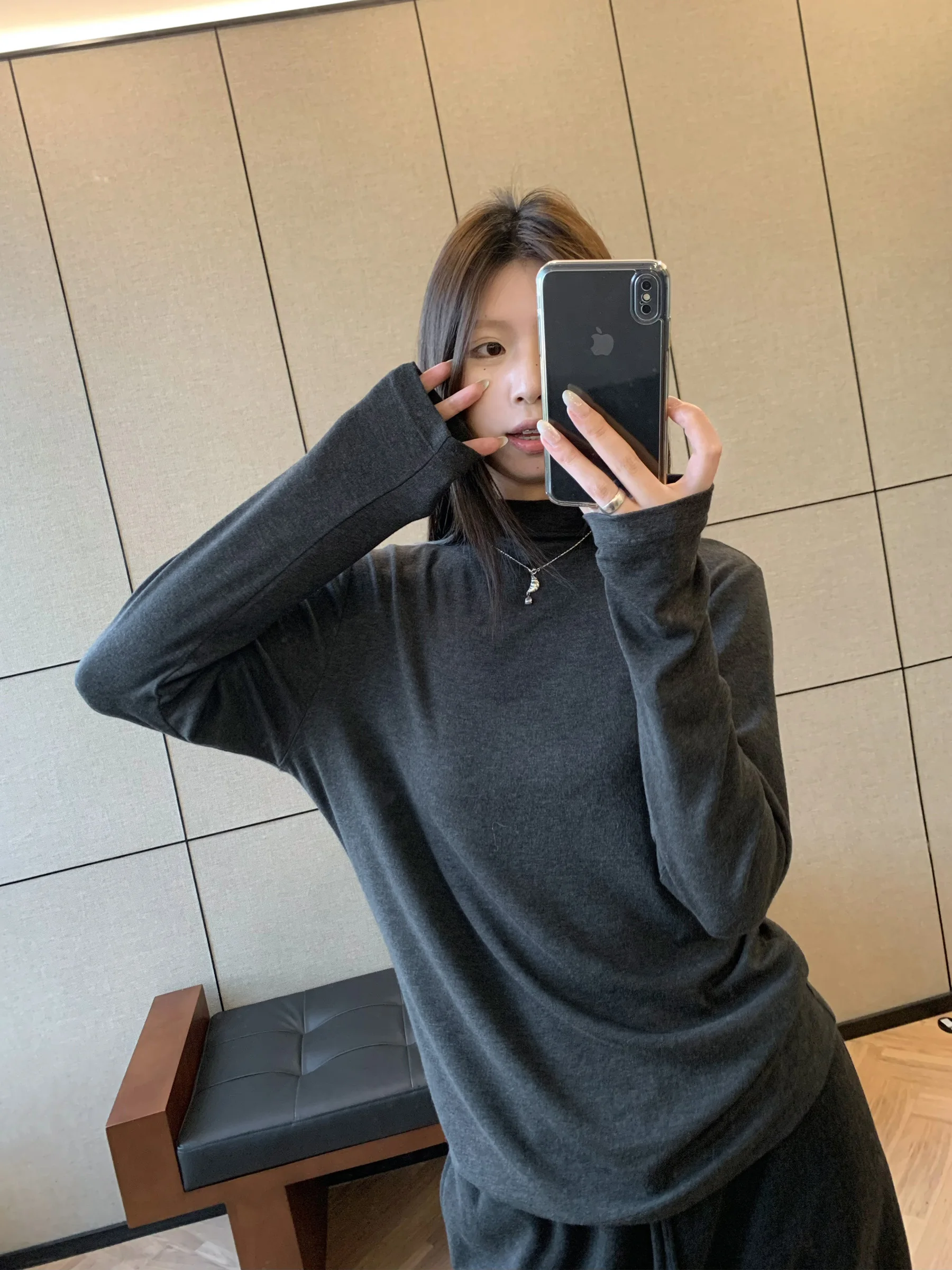 

Женская футболка High Ne Long Sve Base irt Slim Fit, эластичная, HVIVI, осенне-зимняя, повседневная футболка, топ для внутренней одежды