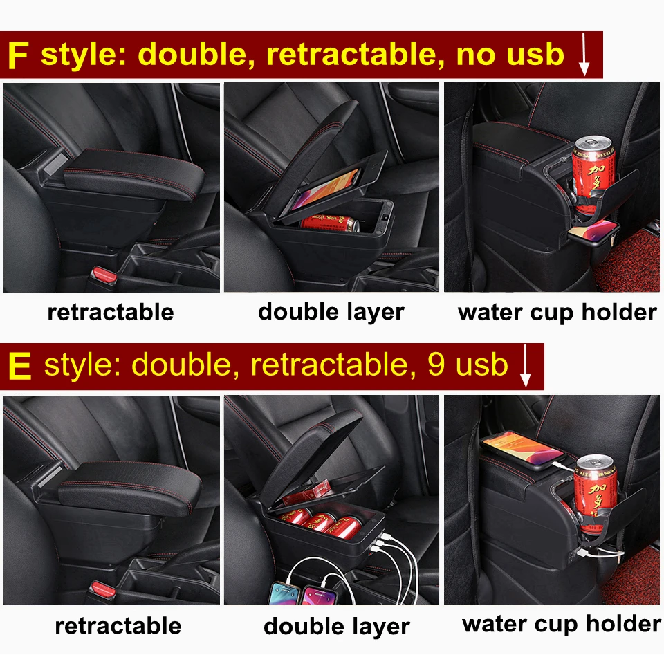 Universal Car Armrest Box Dual layer Large space Central Store Content box with cup holder ashtray USB interface Charging Car S