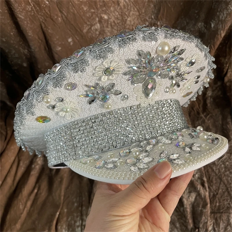 

Sequins Captain Hat Shimmering Crystal Hat for DISCO House Cocktail Parties