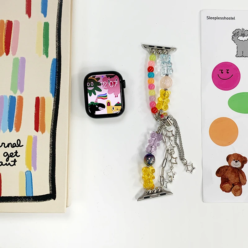 Gwiazda z metalu pasek do Apple Watch Serie 7 Corre 45mm 41 49 44mm Y2k bransoletka z koralików dla iWatch Band SE8654
