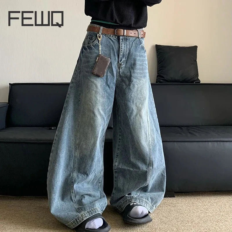 

FEWQ American Washed Loose Men's Straight Jeans Trendy Wide Leg Pants 2024 Korea Fashion Male Trousers Casual 24E1784