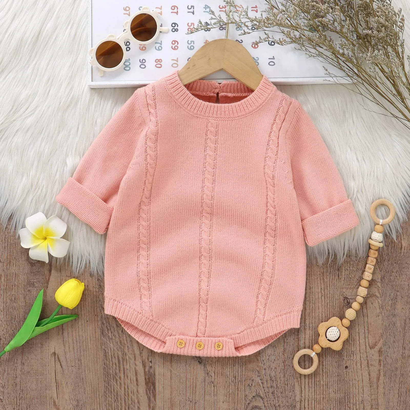 Infant Baby Girls Boys Bodysuit Toddler Solid Color Knit Long Sleeve Knitted Jumpsuit Newborn Warm Winter Fall Clothes 0-18M