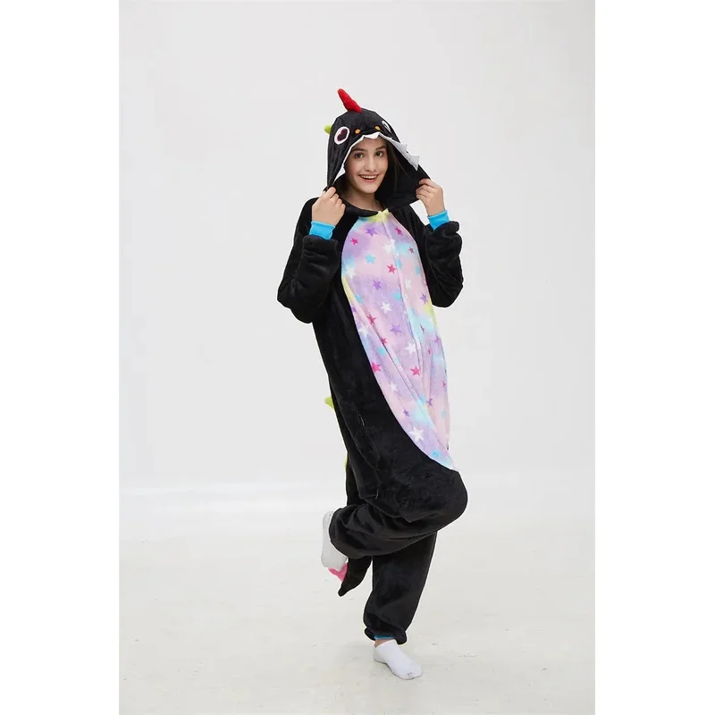 EE01 Adult Black Dinosaur Onesies Dragon Pajamas Cartoon Kigurumi Pyjama Cosplay Costumes Sleepsuit Animal Sleepwear pijama &0Ww
