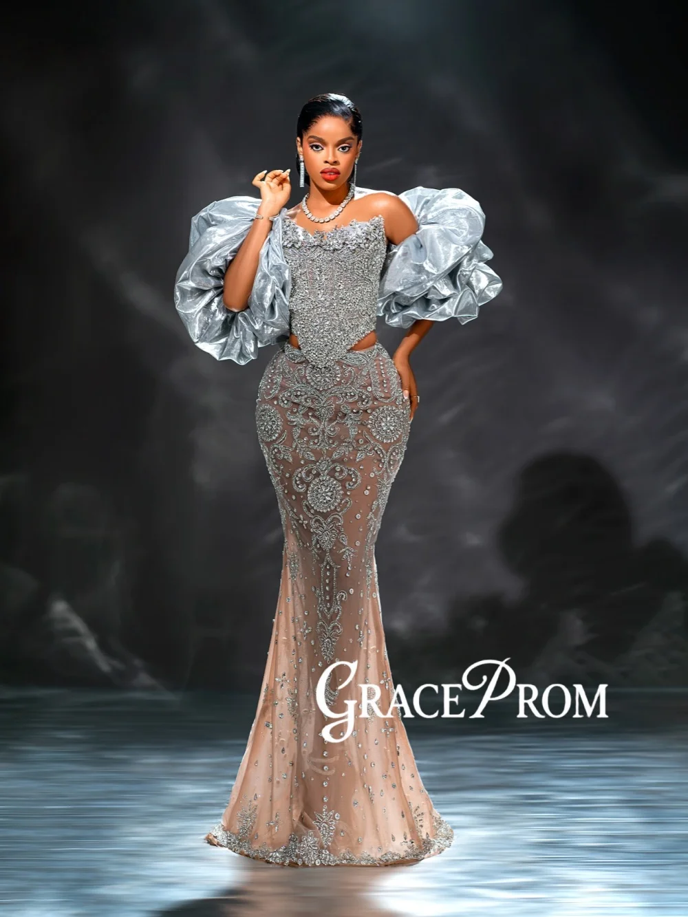

African Luxury Crystal Evening Dress With Shawl Elegant Strapless Mermaid Banquet Gown Customized New Long Red Carpet Gowns