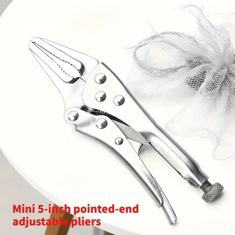 5-Inch Heavy-Duty Mini Sharp-Nose Pliers - Adjustable Height, Non-Slip Grip, Compact & Sturdy Metal Clamping Tool