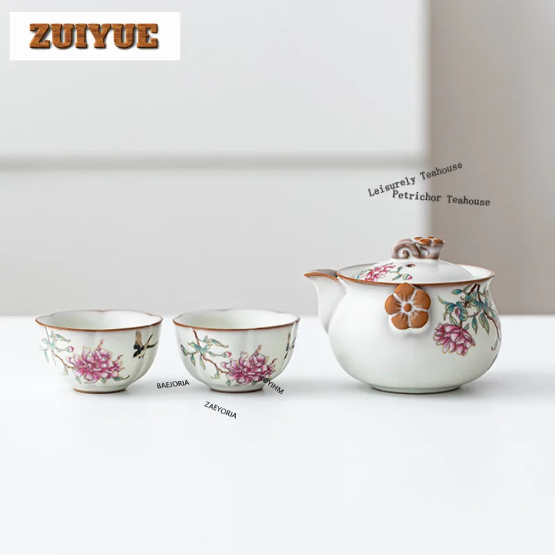 Hand Painted Magpie And Flowers Tea Set Complete Set Antique Tea Ceremony Set Teapot And Tea Cup Set Tableware Ornaments Craft