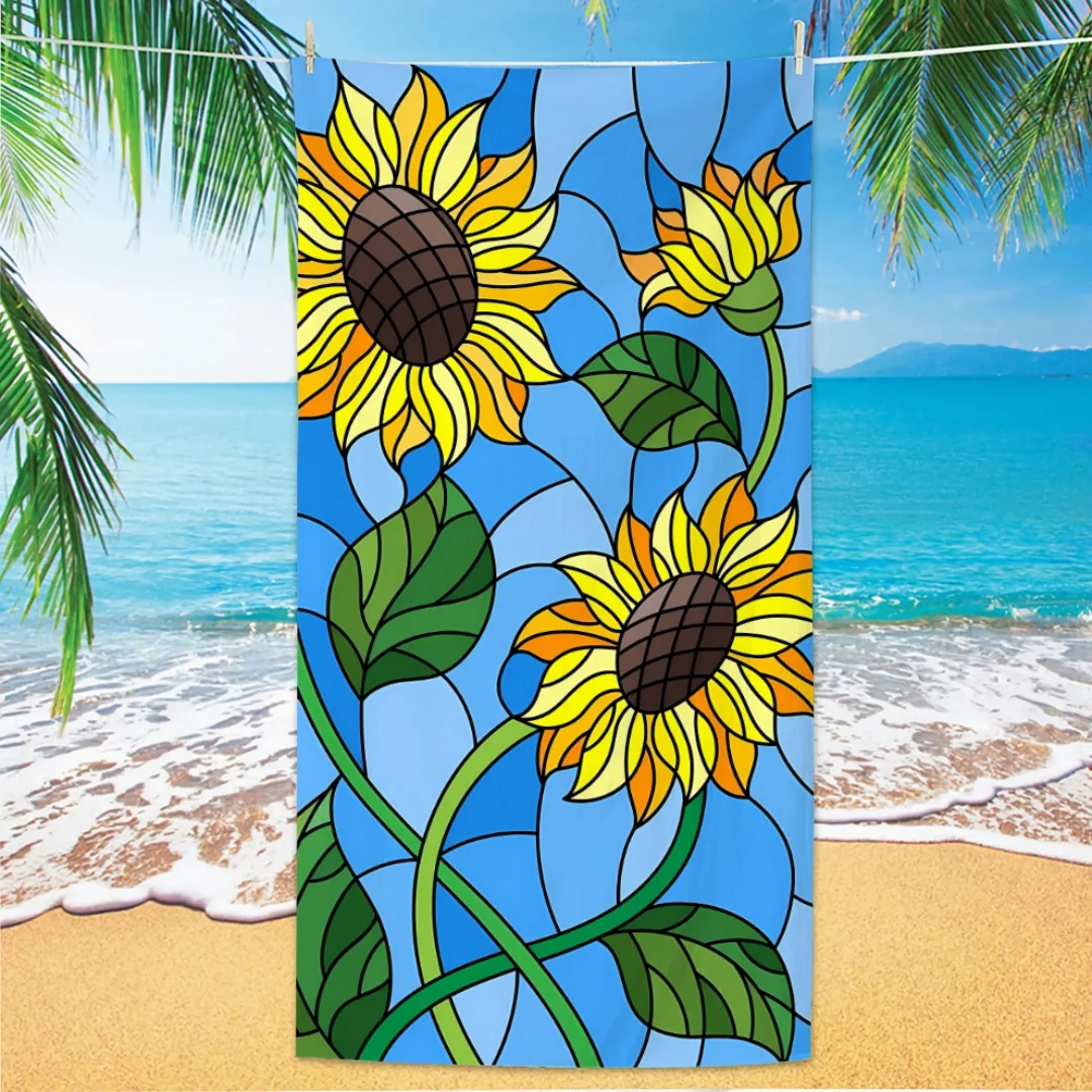 Sunflower Beach Towel, Digital Printing Thin Quick-Dry Anti-Sand Microfiber Lightweight for Swim, Yoga, Travel, Gym, Gift