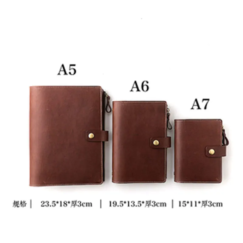 Yiwi Genuine Leather A5 A6 A7 Planer 6 Loose leaf Binder Diary Notebook With Zip Bag