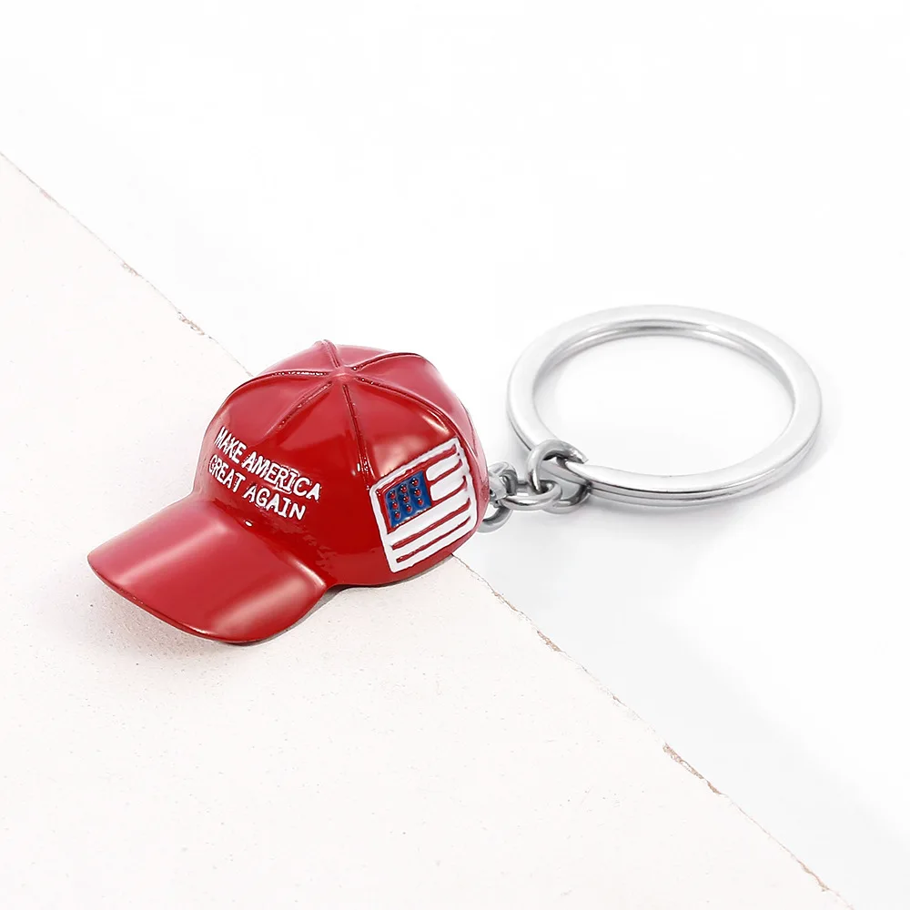 20Pcs Make America Great Again Hat Donald Trump Keychain Fashion Creative Mini Red Republican Hat Cap Jewelry Man Women Gift