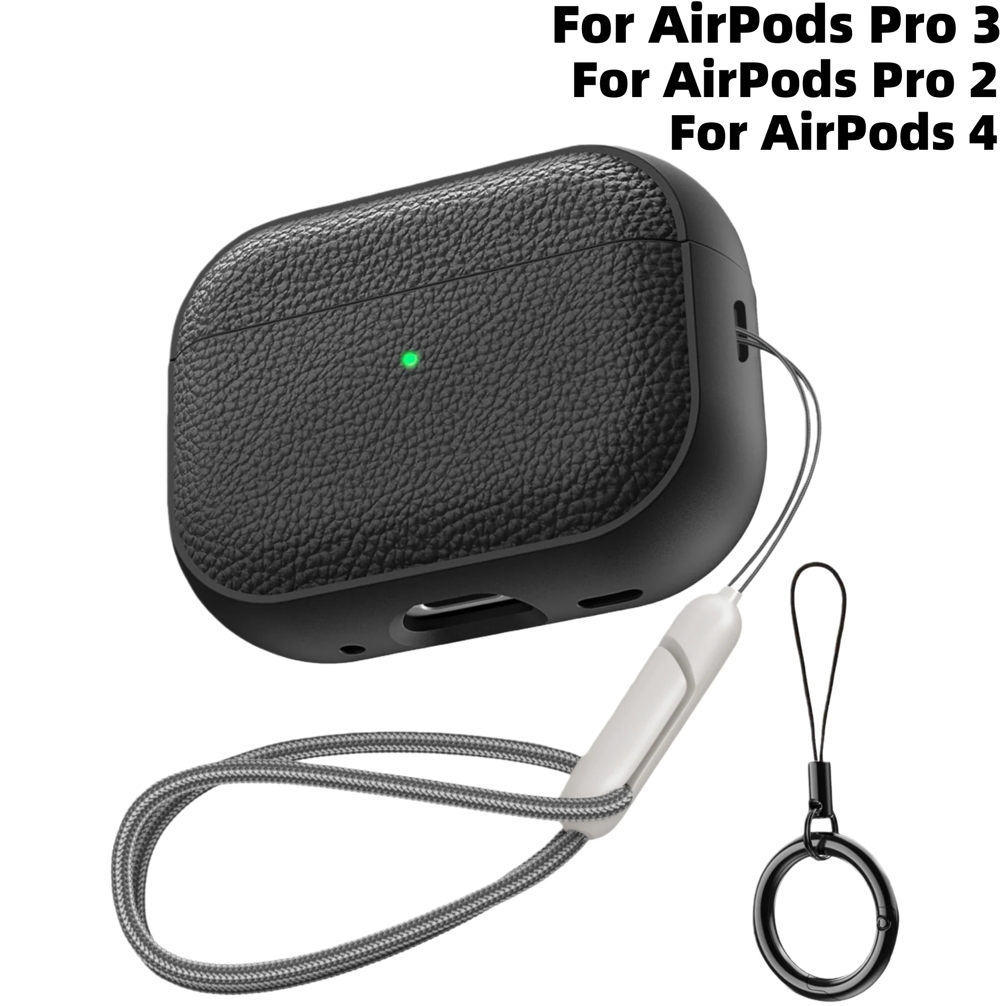Earphone Case for AirPods 5/4/Pro 3 Leather-Texture TPU Protective Shockproof Case with Keychain & Lanyard for AirPods 5/4/Pro 2