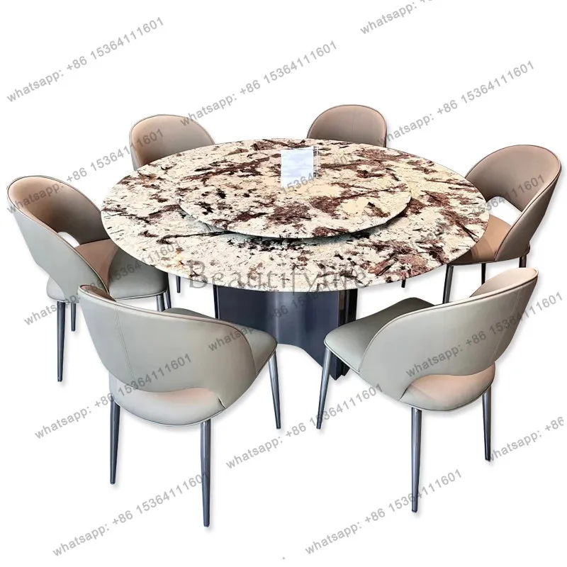 

Snow Mountain Orchid Luxury Stone Dining Table Natural Marble Round Flat Floor Villa Dining Table