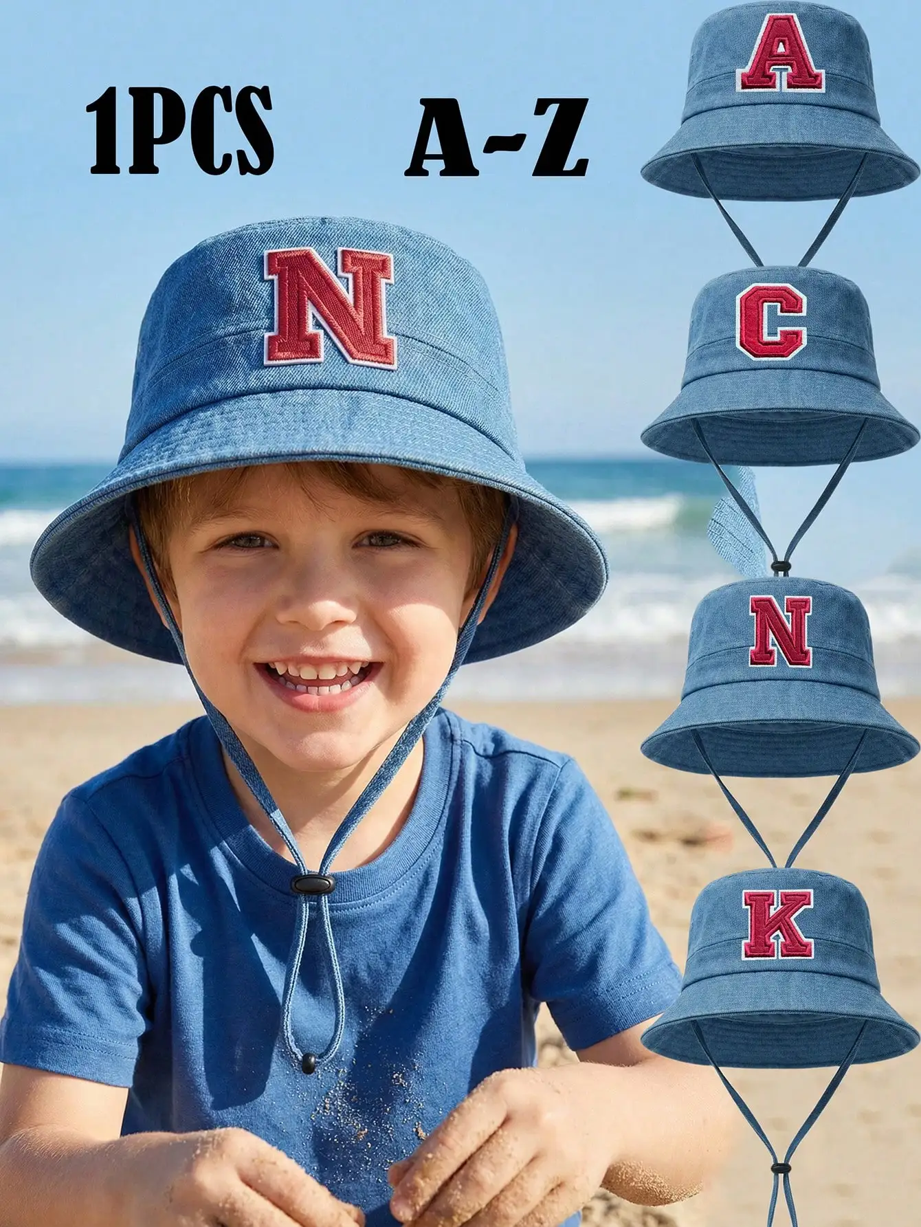 1 Stück Kinder-Bucket-Hat mit breiter Krempe für 4-10 Jahre, A-Z 26 Buchstaben Stickerei, Ganzjahres-Sonnenhut, Stylische Fischerhüte für Frühling, Sommer