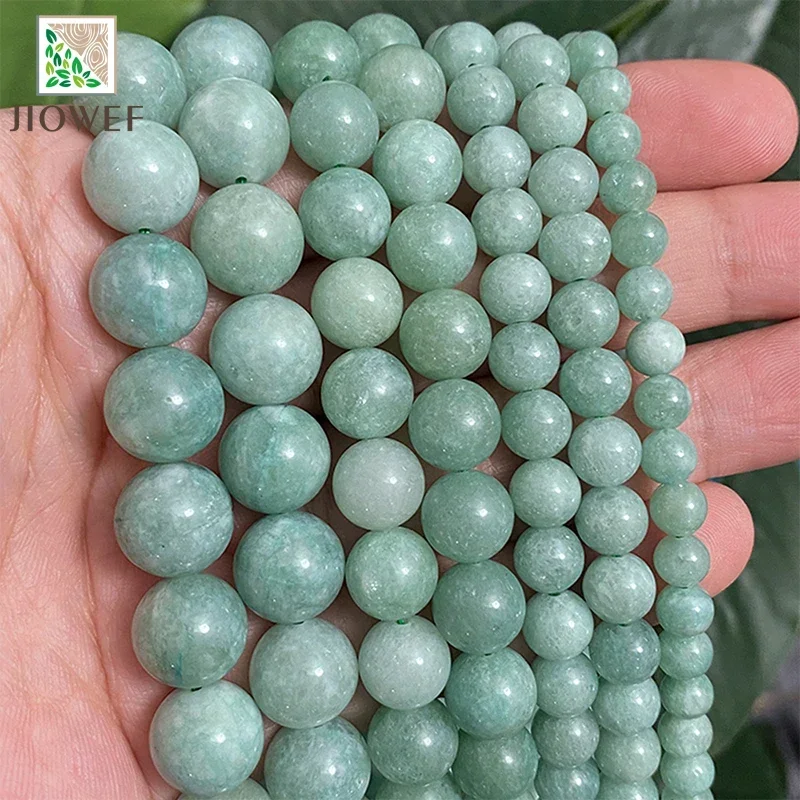 Natural Stone Smooth Light Green Jasper Chalcedony Round Beads Diy Bracelet Ear Studs for Jewelry Making 15