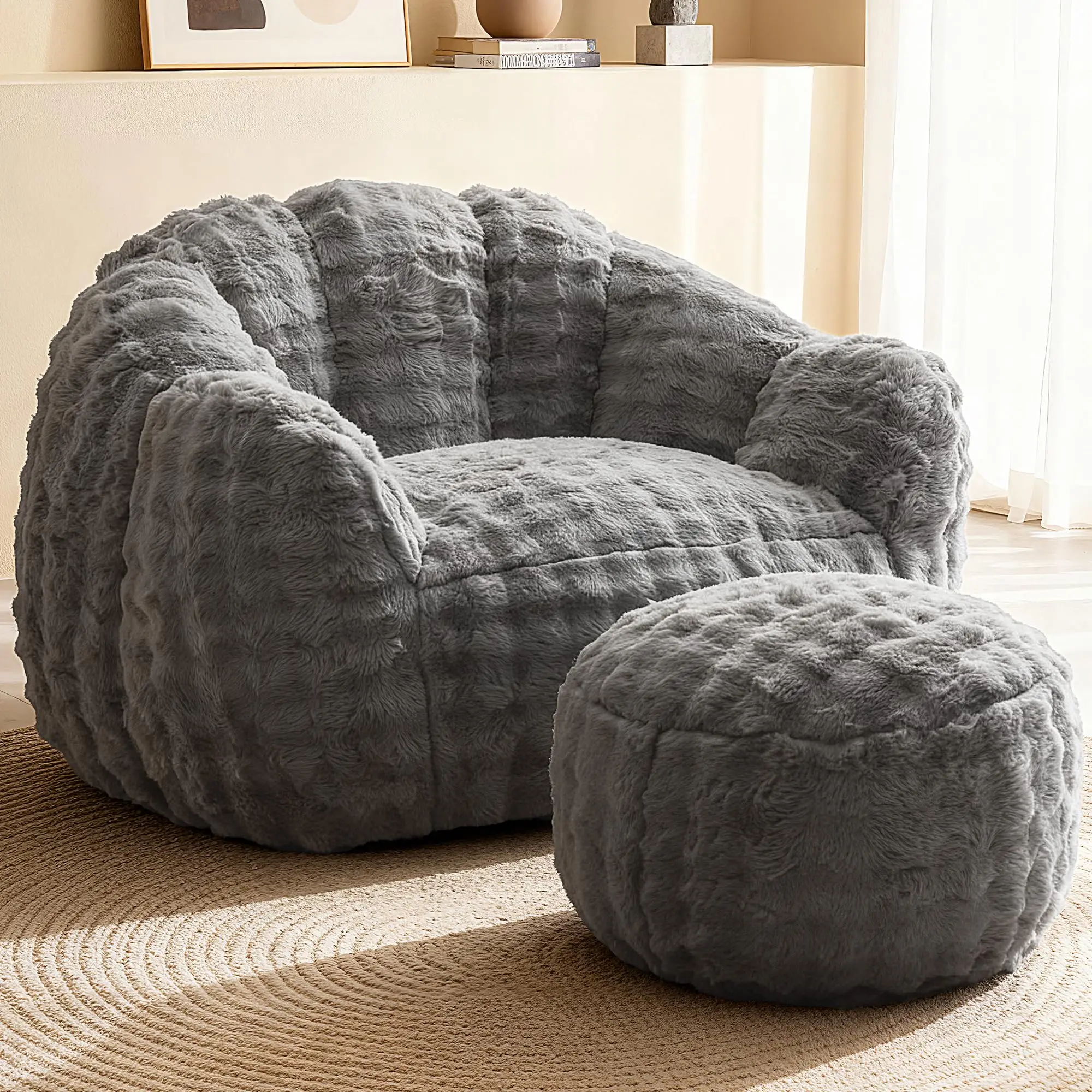 Giant Bean Bag Chair with Ottoman, 3 in 1 Bean Bag Couch with Memory Foam Filler,Gaming Chair for Adults, Bean Bag for
