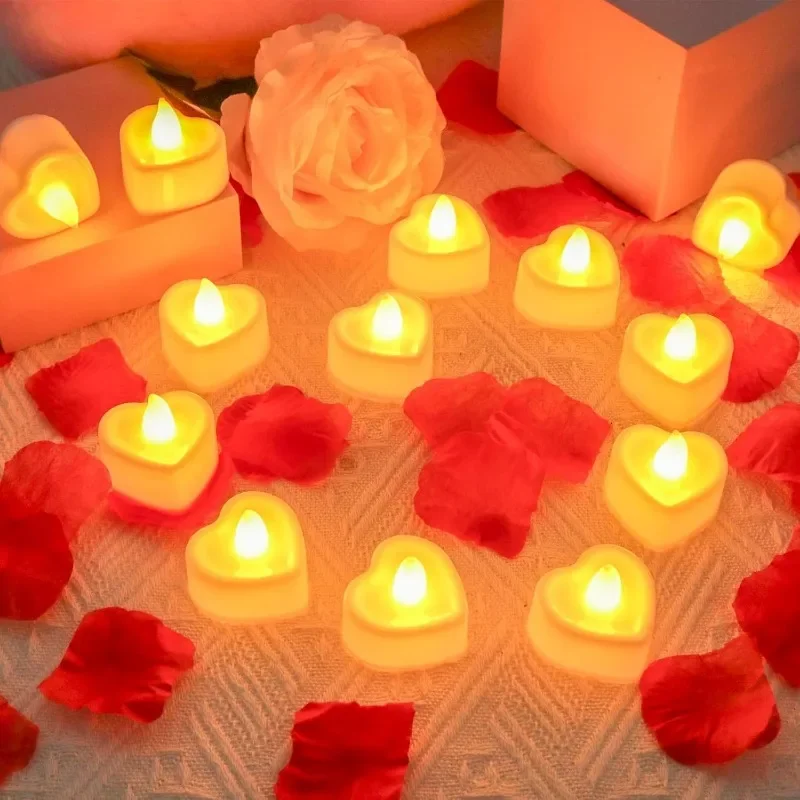 LED Flameless Candle Lights Electric Candles Tea Lights Heart Shaped Flashing Candles Birthday Wedding Party Romantic Decoration
