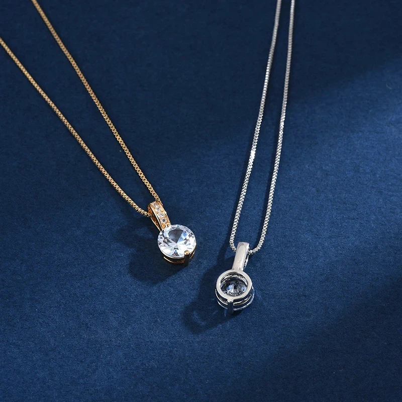 Huitan Ewigkeits-Anhänger-Halskette mit rundem Zirkonia, schlichte und elegante Damen-Accessoires für die Hochzeit, klassischer Schmuck – Detail 8