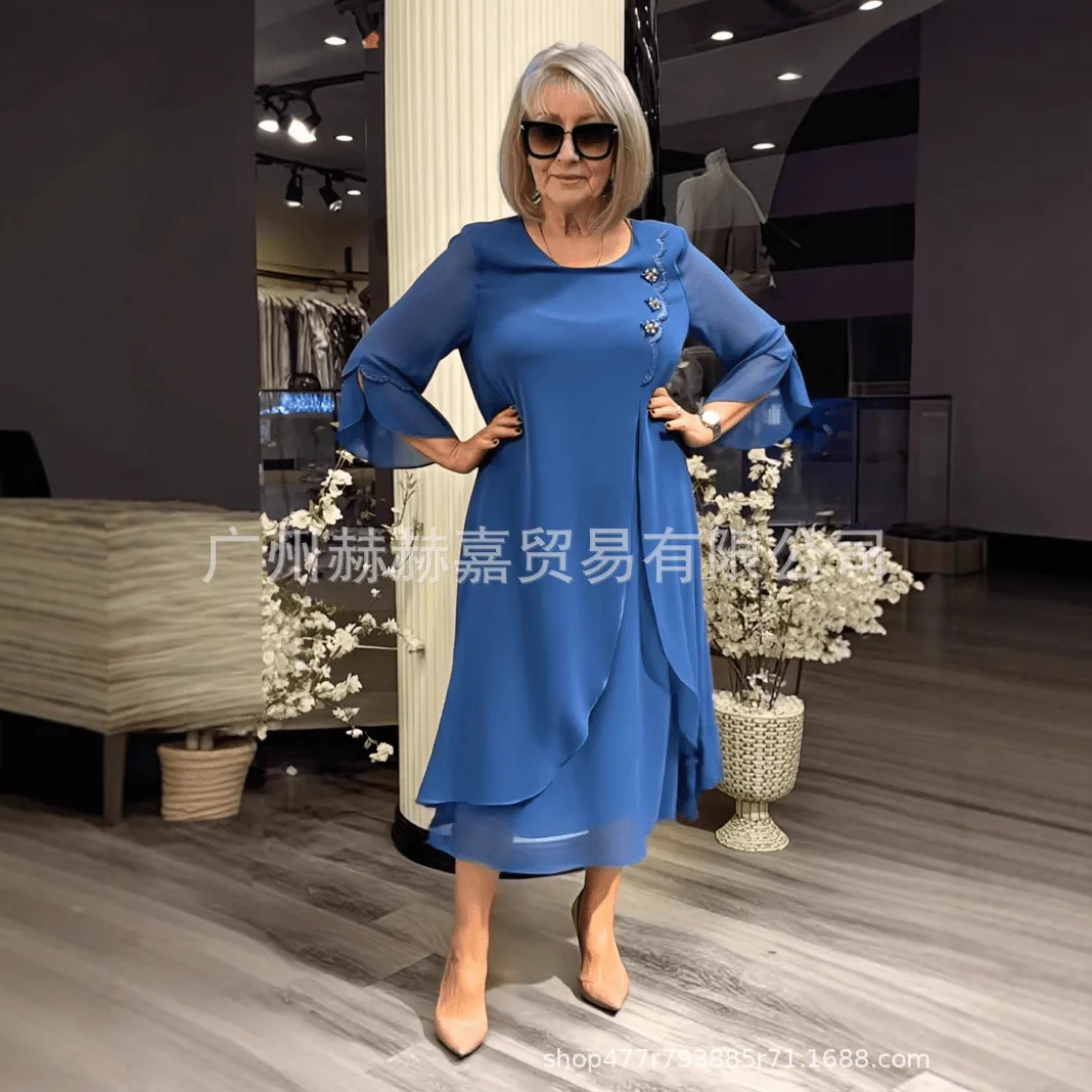 

2026 New Fashionable Ruffle Edge Dresses Women In Spring, Casual, Loose, Solid Color, Round Neck, Home Irregular Dress For Women