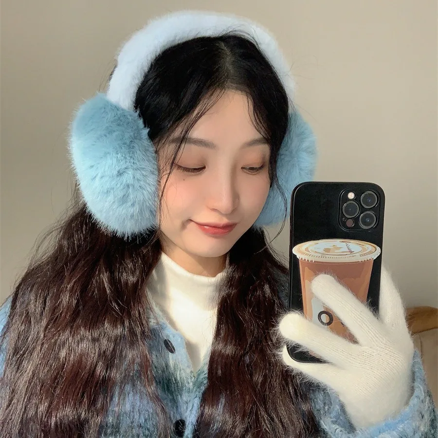 Süße gefrorene blaue Ohrenschützer, exquisite Nachahmung von Kaninchenfell, weiche, bequeme Ohrabdeckung, Winter, Outdoor, Frau, Mann, warme Accessoires