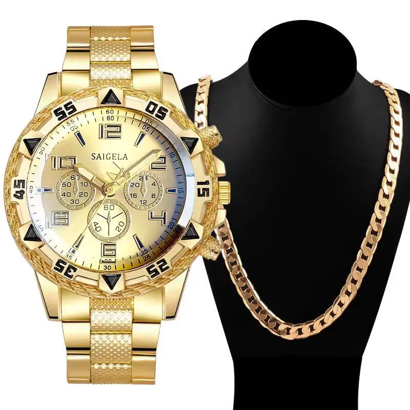 Reloj analógico de cuarzo con Collar para hombre, pulsera de negocios a la moda, sin caja, 2 unidades por juego