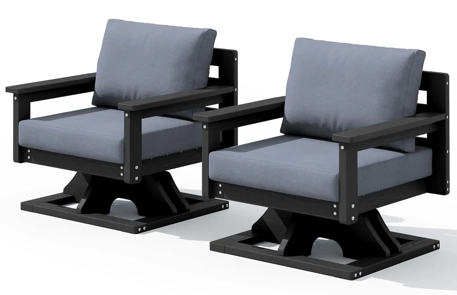 

All-Weather Swivel Chairs Set of 2 Porch Balcony Patio with Thick Cushions Black Frame Gray