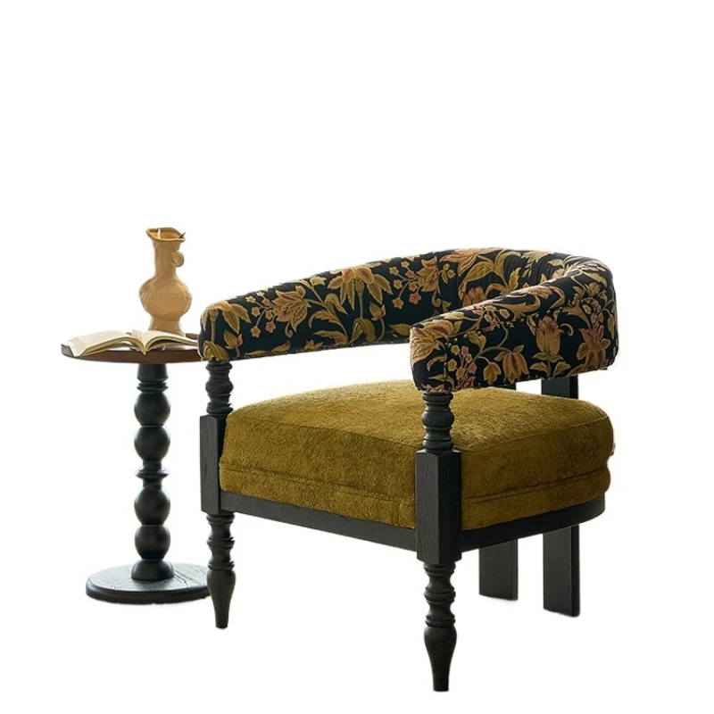 

2026 new American retro style single sofa chair, fabric lazy leisure chair, French home solid wood single