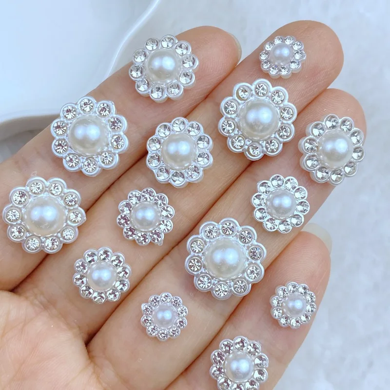 50Pcs New Cute Mini 8/10/12/14mm Flower Diamond Bead Series Flat Back Manicure Parts Embellishments For Hair Bows Accessories