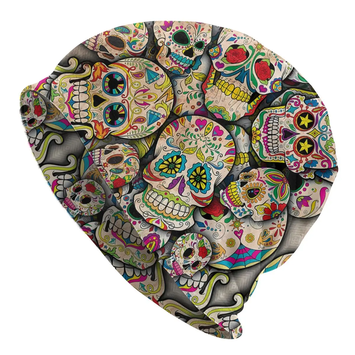 Day Of The Dead Mexico Skullies Beanies Autumn Spring Hats Sugar Skull Collage Thin Bonnet Hipster Caps Men Women's Earmuffs